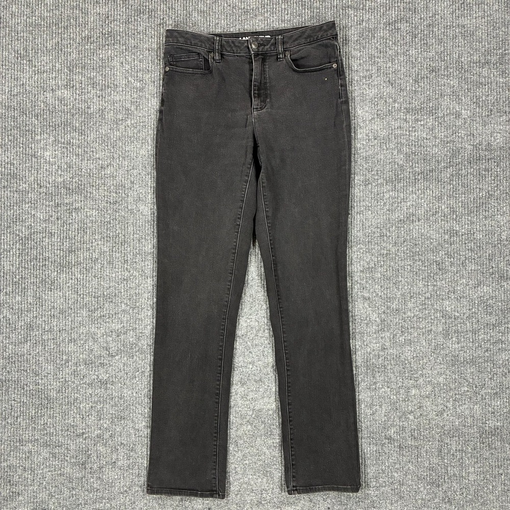 Lands' End Womens Mid Rise Straight Jeans Black Tall Size 8 Stretch Denim
